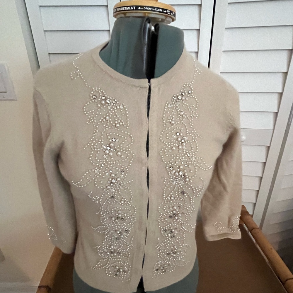 Ann Taylor Petite SP Beige Embellished sweater